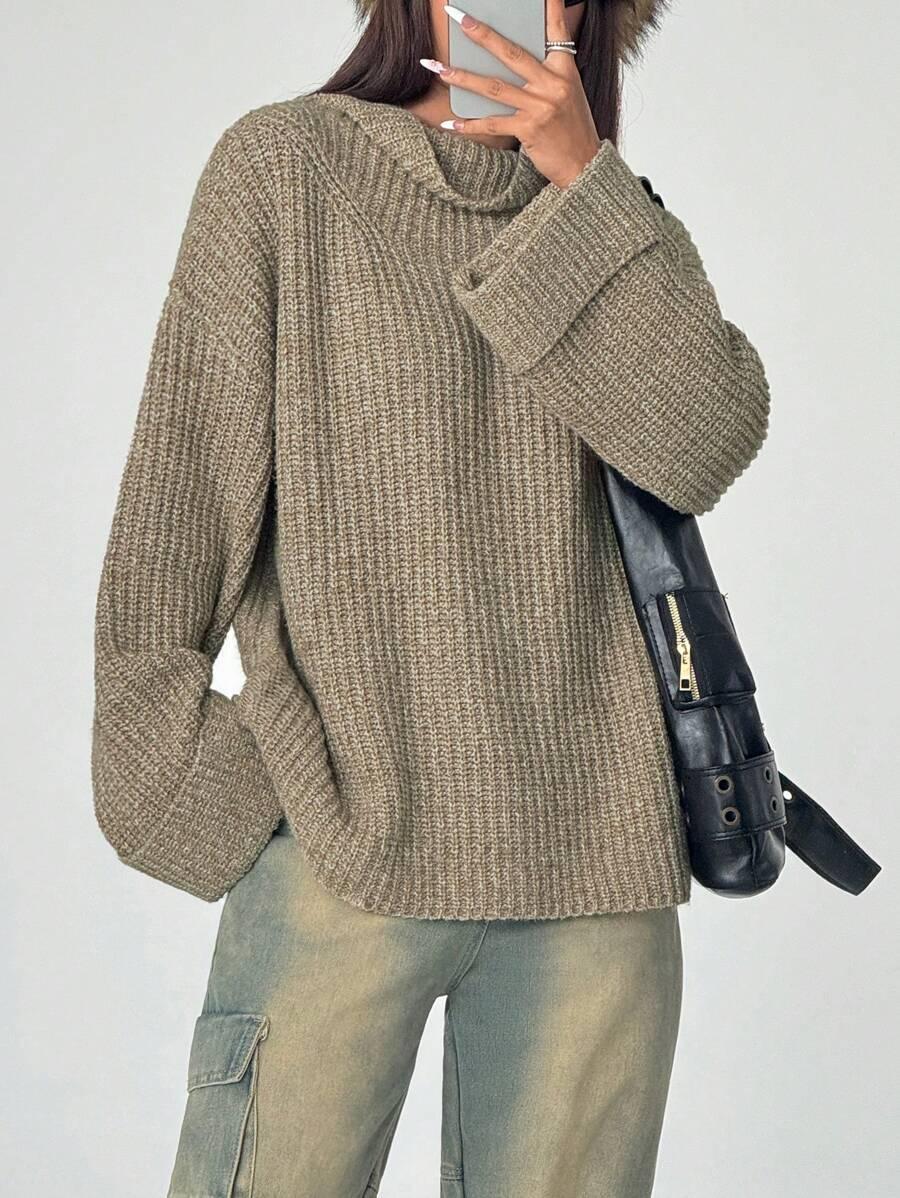 ELEGANT SWETER DAMSKI - LUŹNY DŁUGI RĘKAW LEJĄCY DEKOLT 