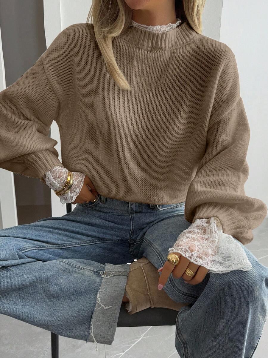 BEŻOWY SWETER KORONKA