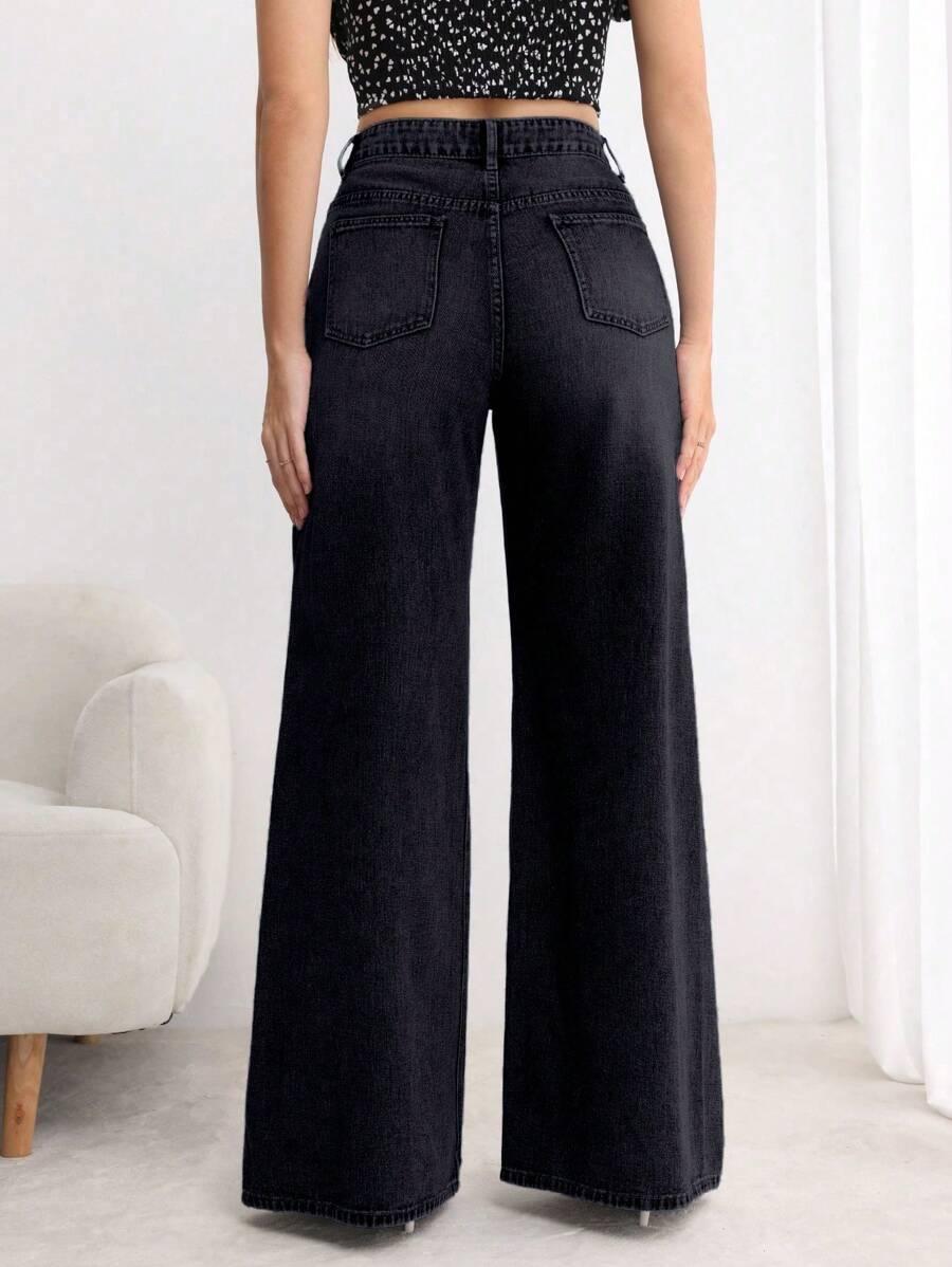 CZARNE SPODNIE JEANS SZEROKA NOGAWKA