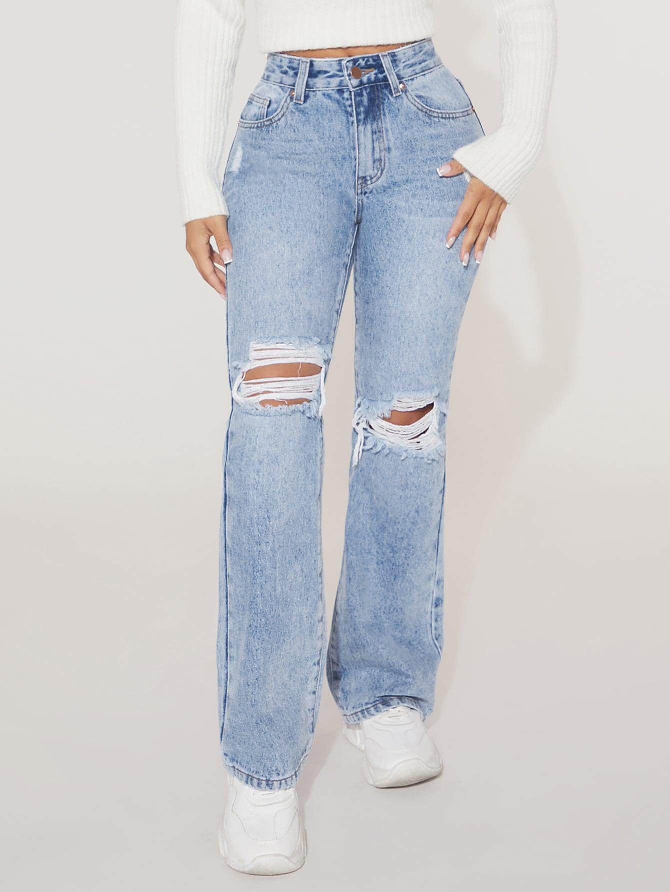niebieskie spodnie jeans przetarcia