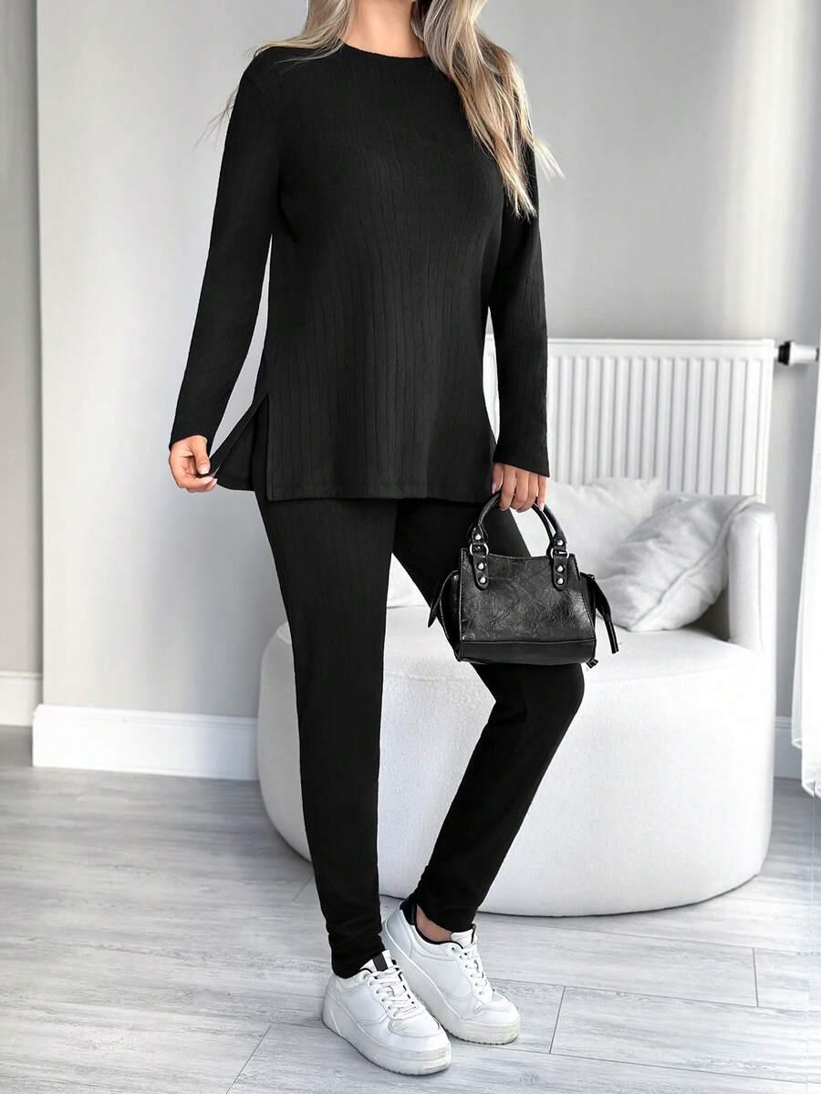 czarny komplet bluzka legginsy 