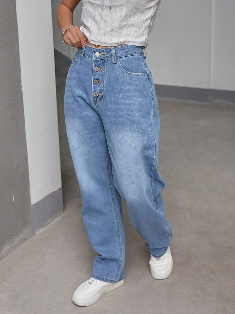 SPODNIE JEANS WYSOKI STAN GUZIKI