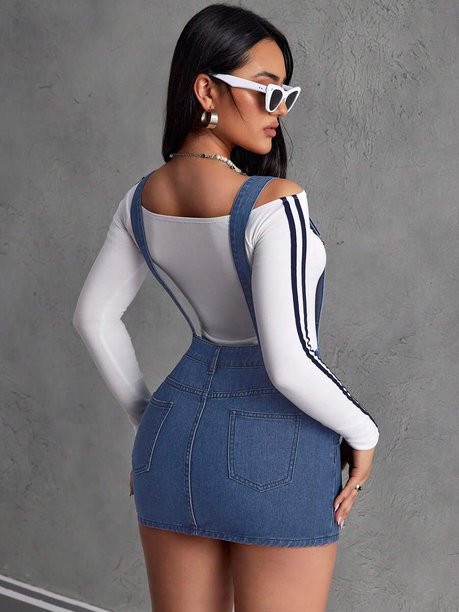 niebieska spódnica ogrodniczka jeans