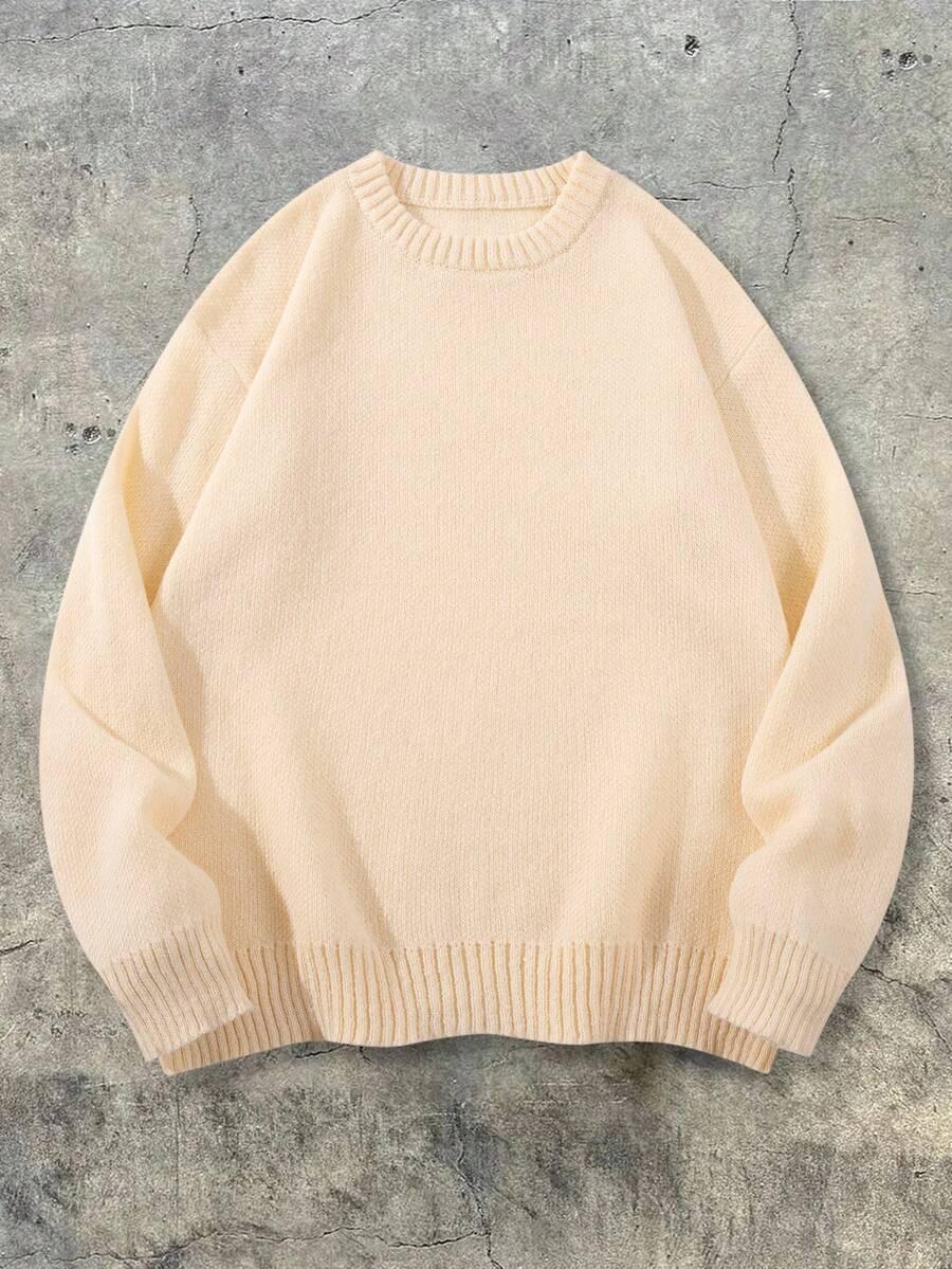 beżowy sweter okrągły dekolt
