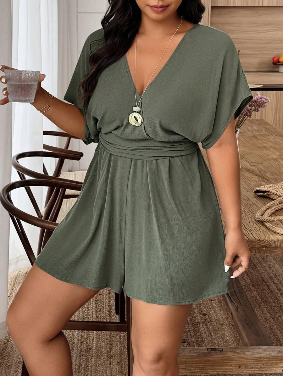 ZIELONY KOMBINEZON V-NECK 