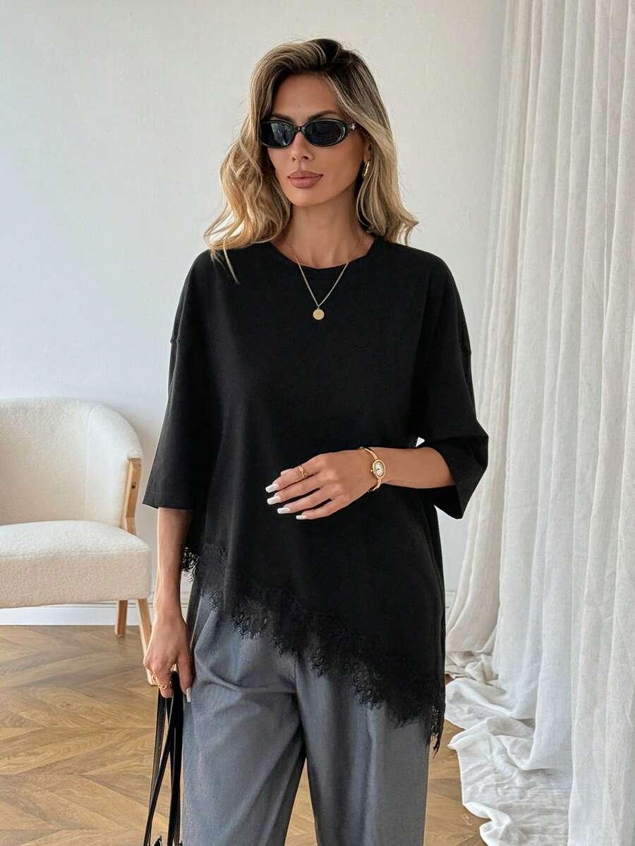 CZARNA BLUZKA KORONKA