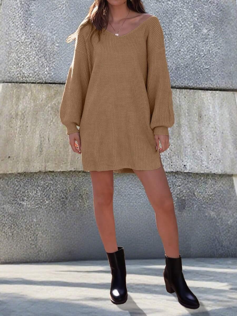 DZIANINOWA MINI SUKINEKA V NECK