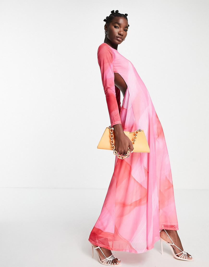 różowa szyfonowa maxi sukienka odkryte plecy