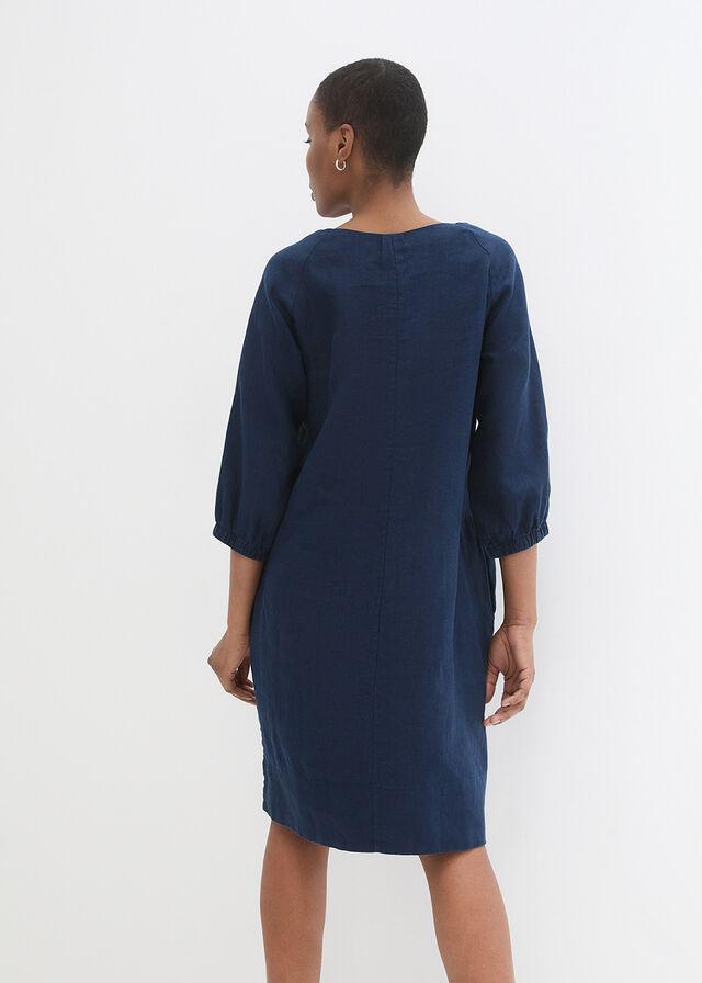 lniana sukienka v-neck rękaw 3/4
