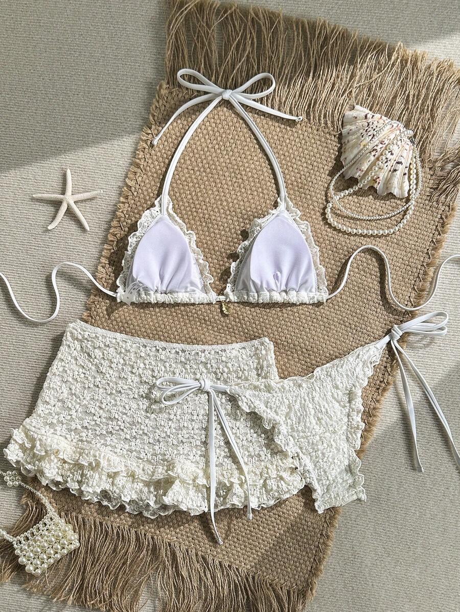 KOMPLET BIKINI WIĄZANY Z NARZUTKĄ