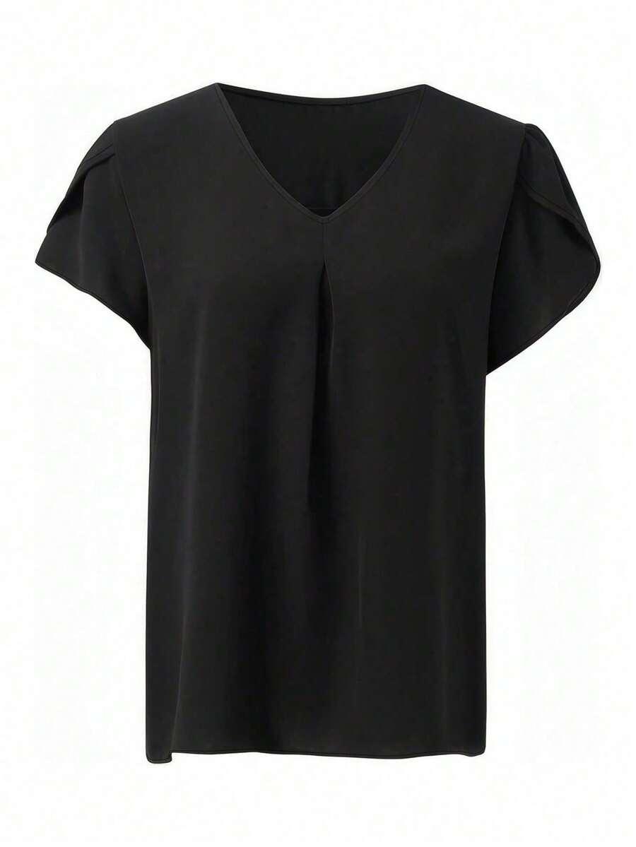 czarna BLUZKA krótki rękaw v-neck
