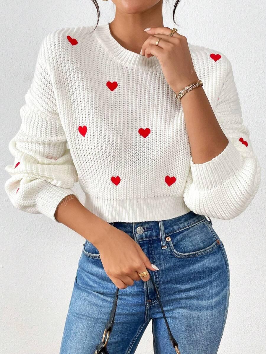 DZIANINOWY SWETER WZÓR SERCA