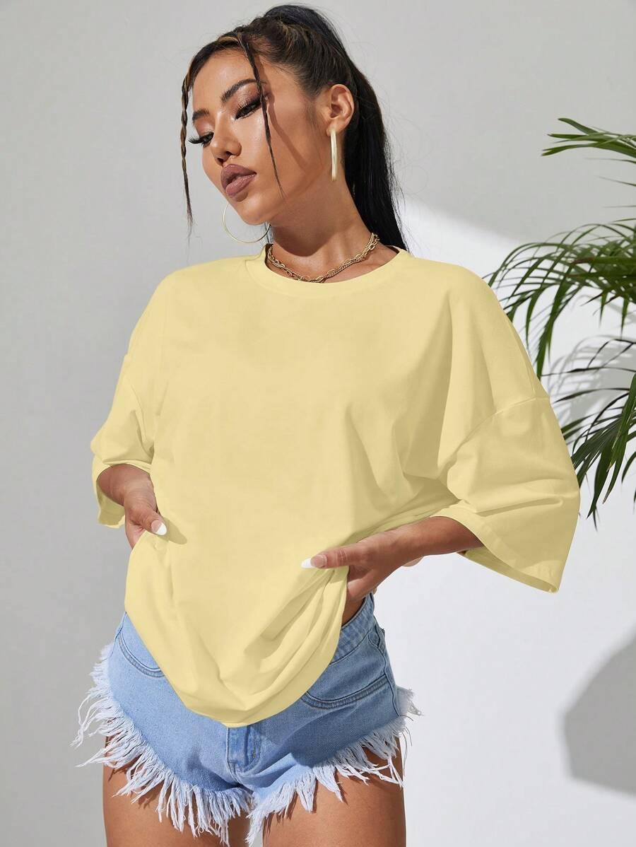 ŻÓŁTY T-SHIRT OKRĄGŁY DEKOLT 