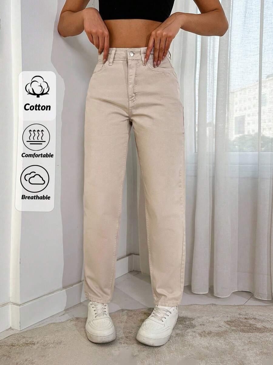 BEŻOWE SPODNIE JEANS