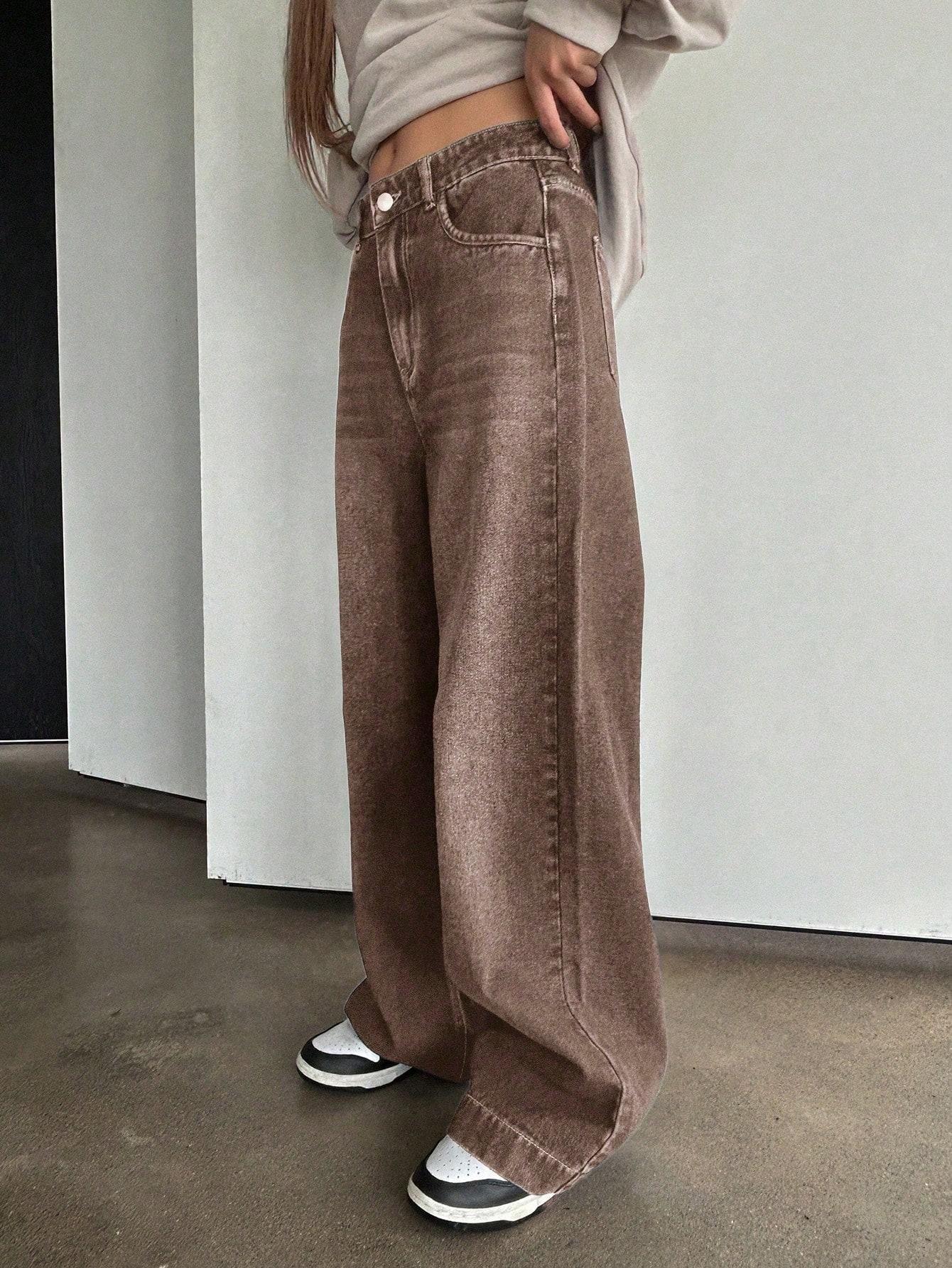 BRĄZOWE SPODNIE JEANS