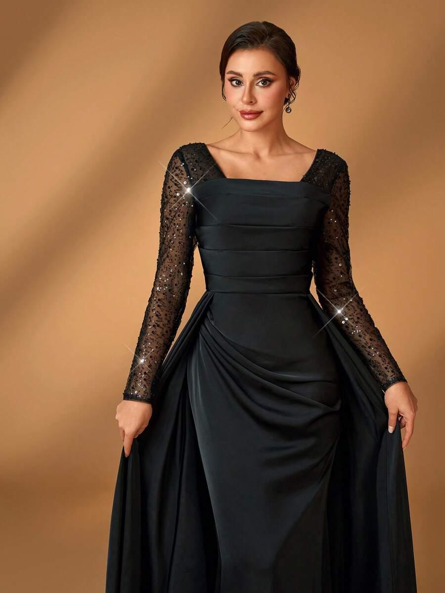 CZARNA MAXI SUKIENKA CEKINY
