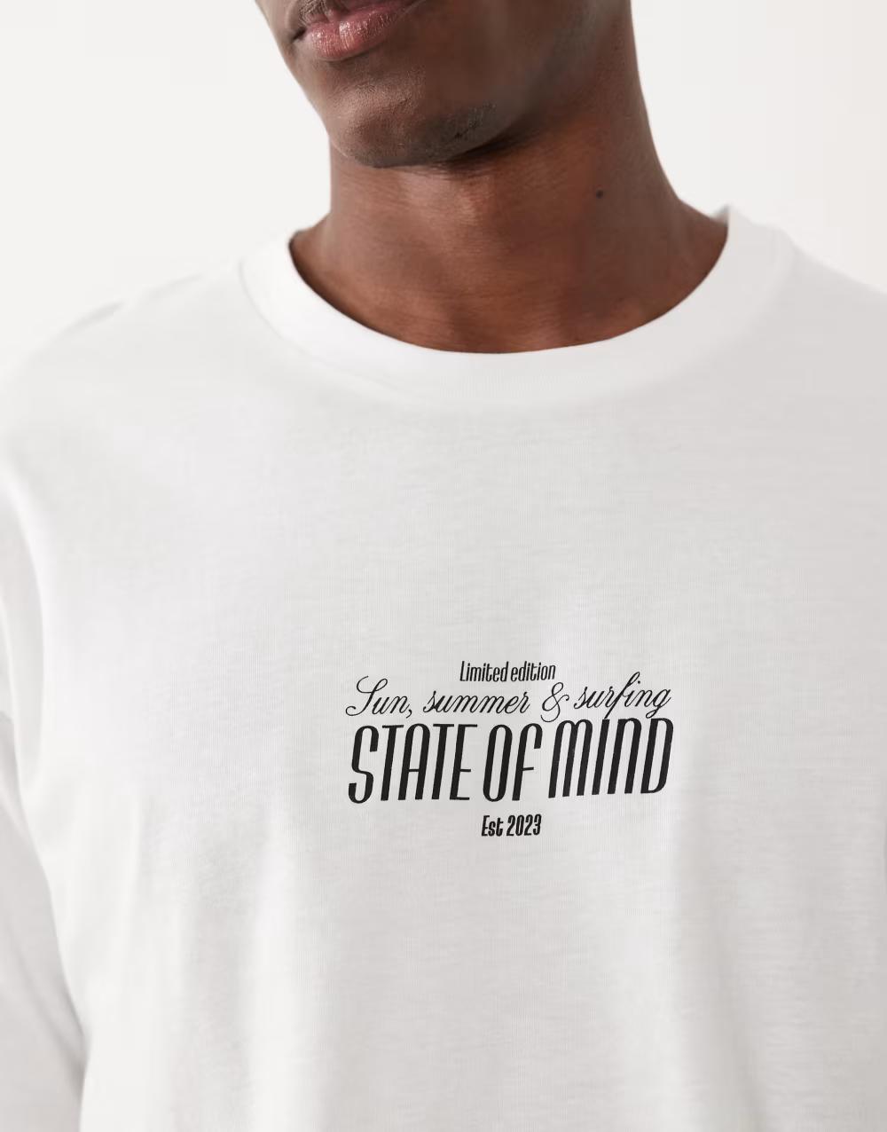 biały t-shirt oversize okrągły dekolt print