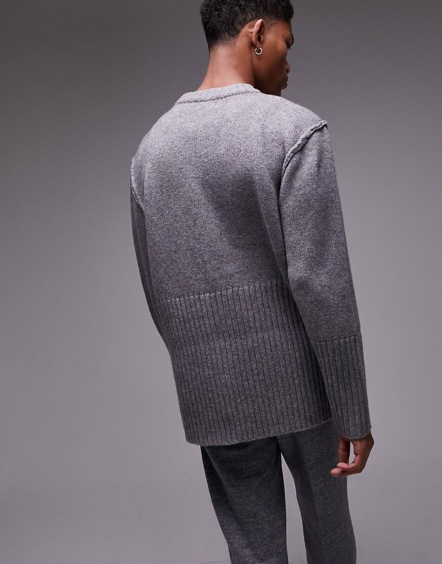 szary klasyczny sweter męski oversize wełna 
