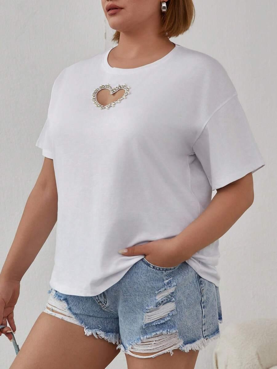 biały t-shirt wycięcie serce 