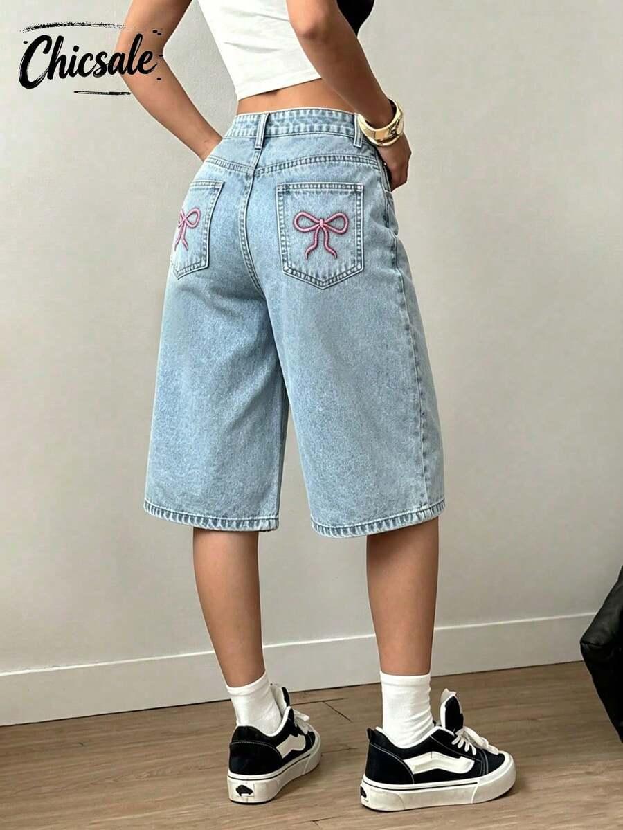 luźne szerokie spodenki jeans haft
