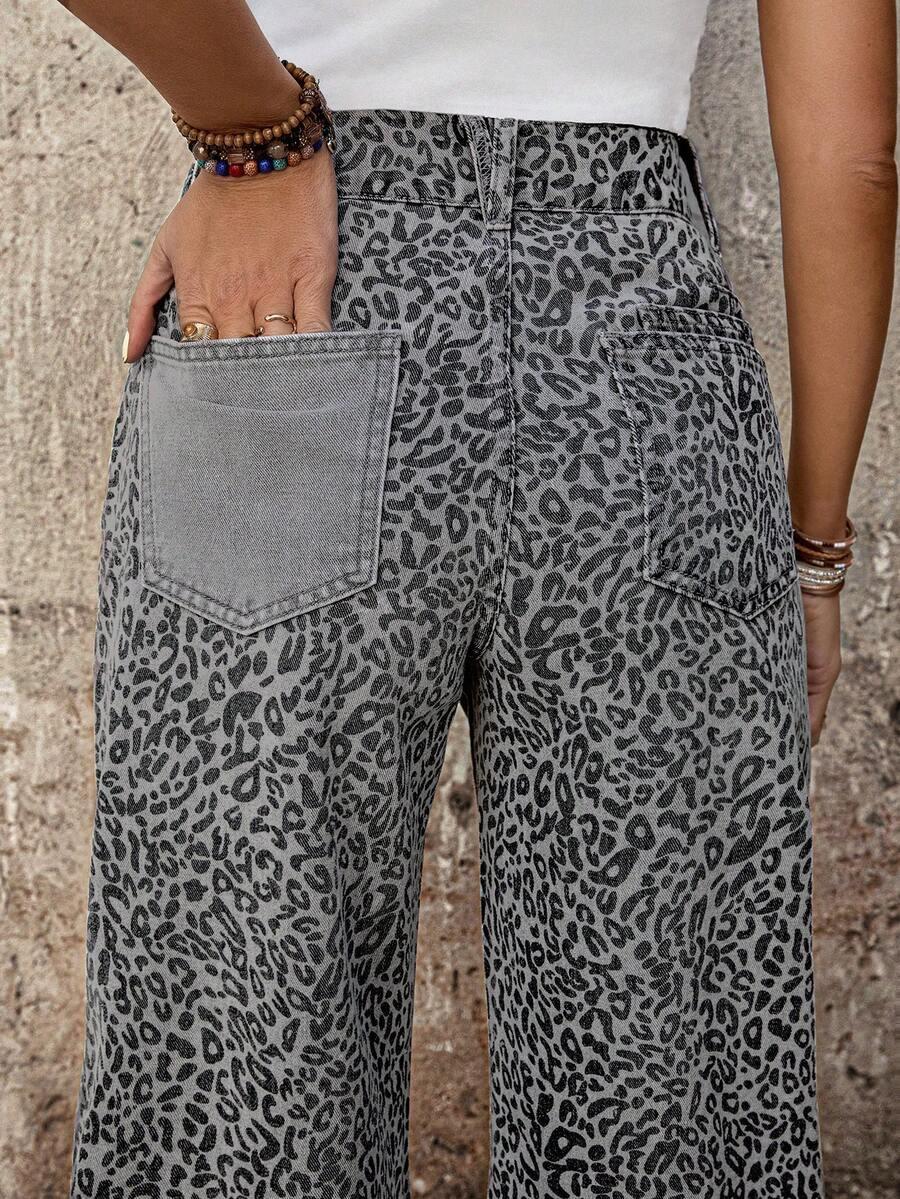 szare spodnie jeans animal print