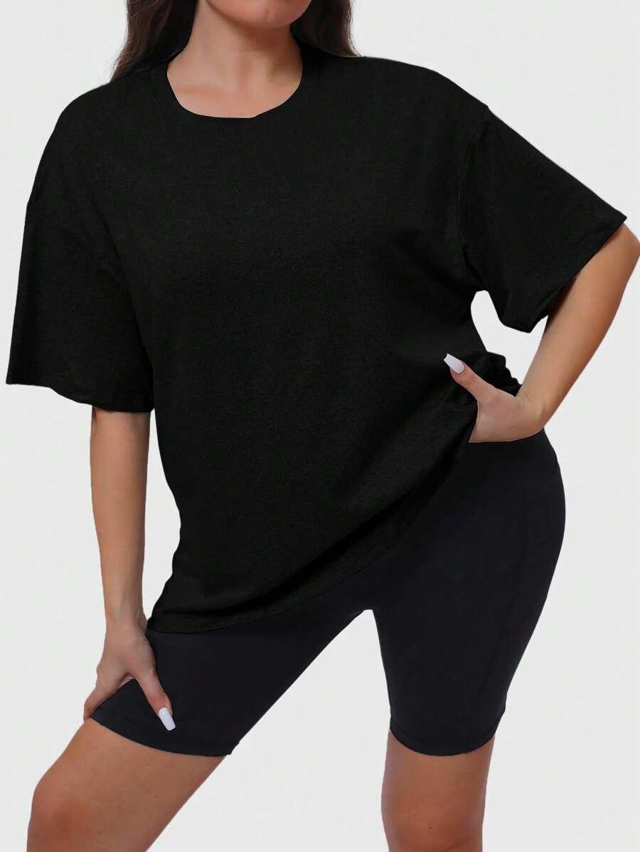 CZARNY T-SHIRT OKRĄGŁY DEKOLT 