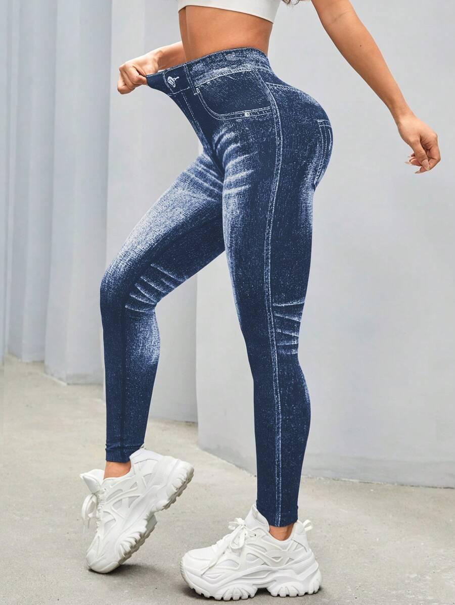 NIEBIESKIE LEGGINSY IMITACJA JEANSU