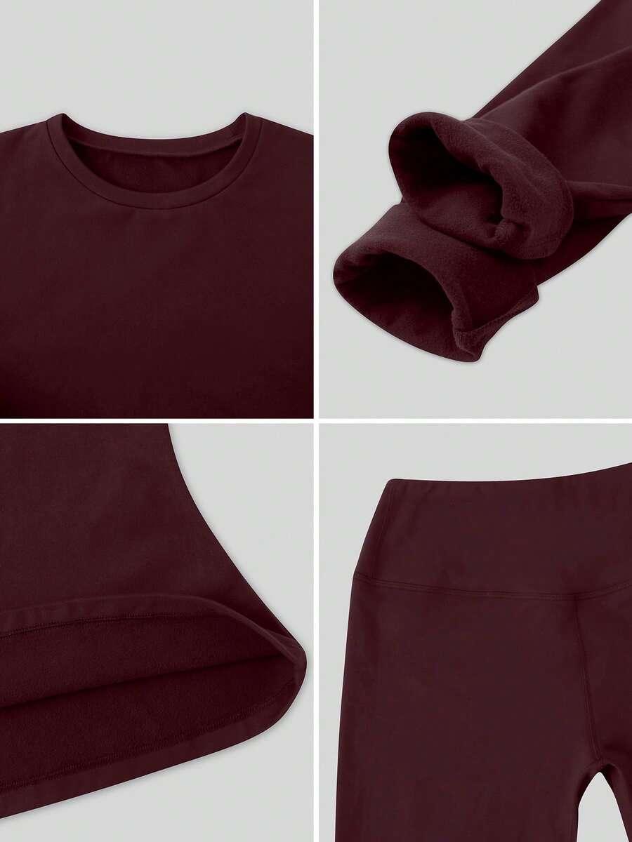 bordowy komplet bluzka legginsy