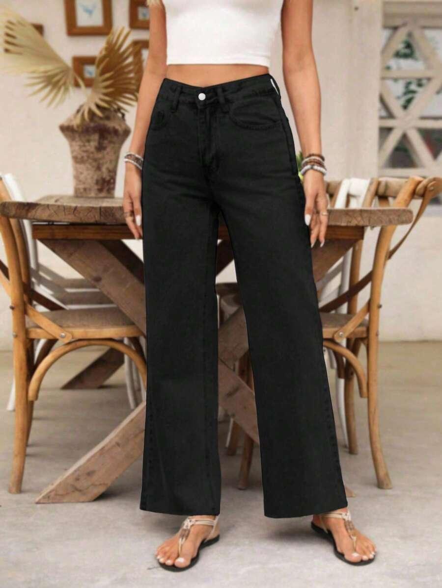 CZARNE SPODNIE JEANS PROSTA NOGAWKA 