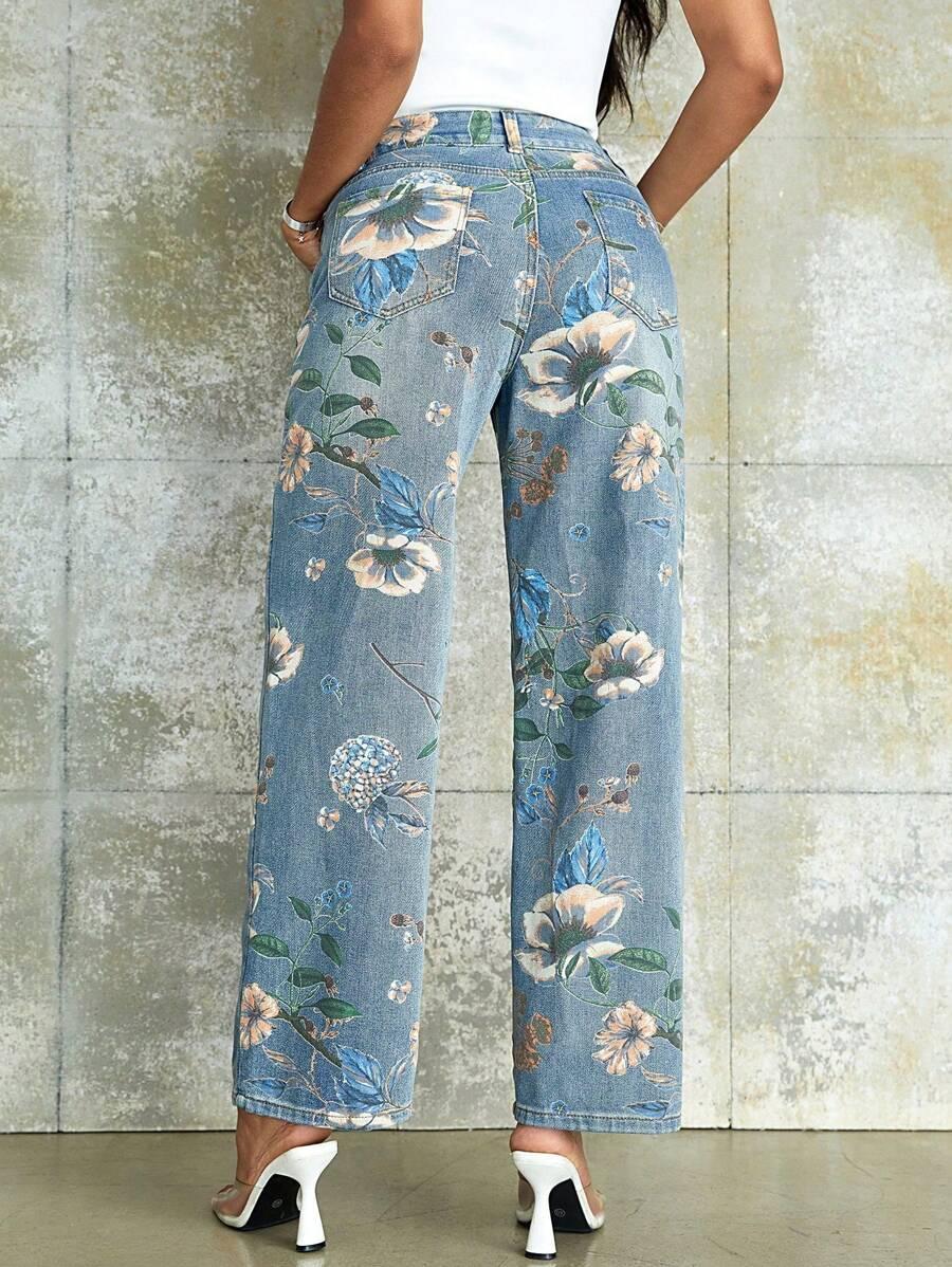 jeansy print kwiaty