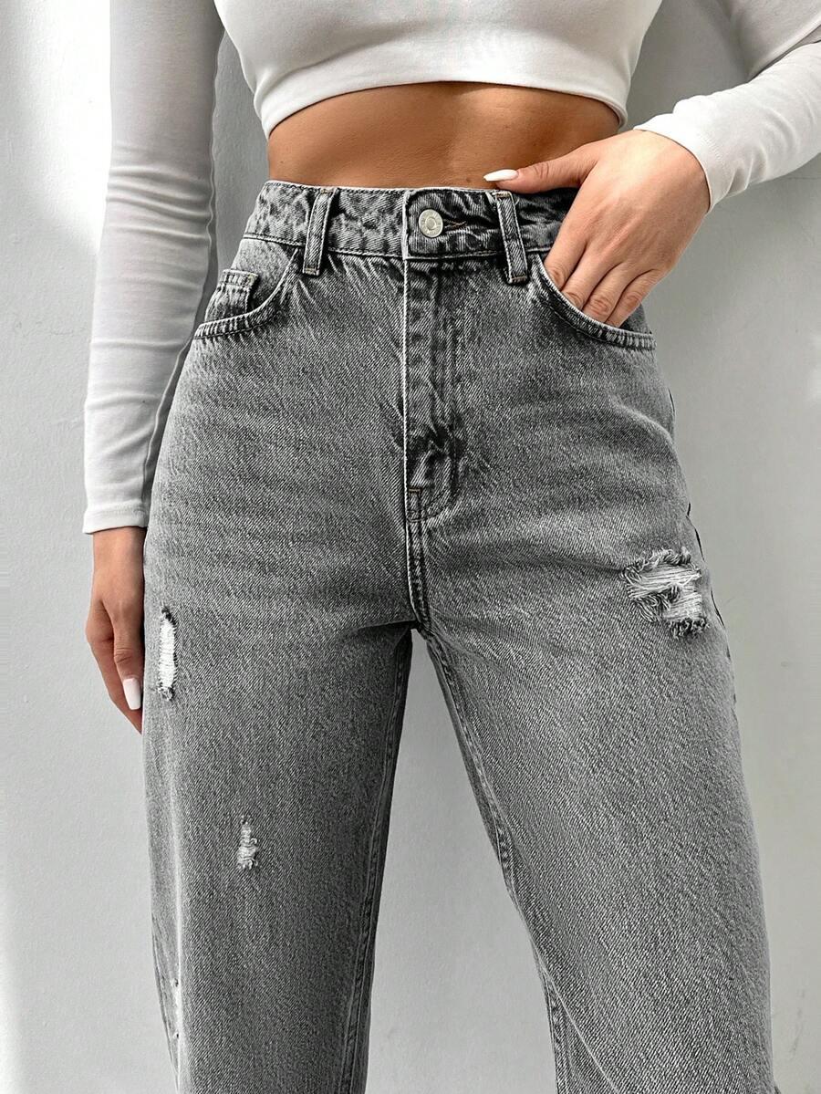 SZARE SPODNIE MOM JEANS