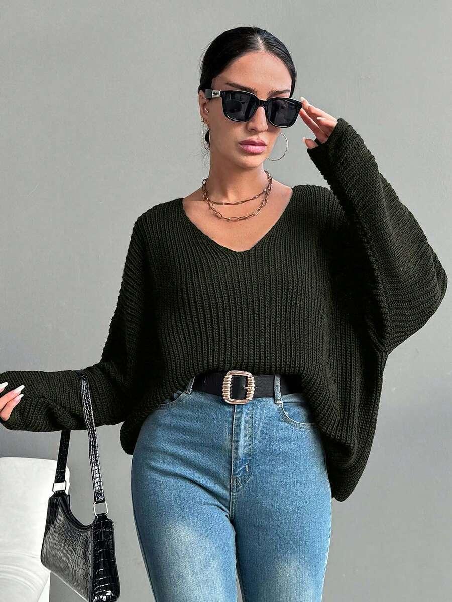 ZIELONY SWETER V-NECK