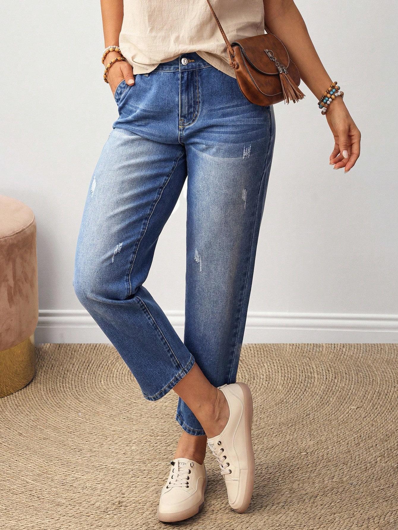 SPODNIE MOM JEANS BAWEŁNIANE ŚREDNI STAN