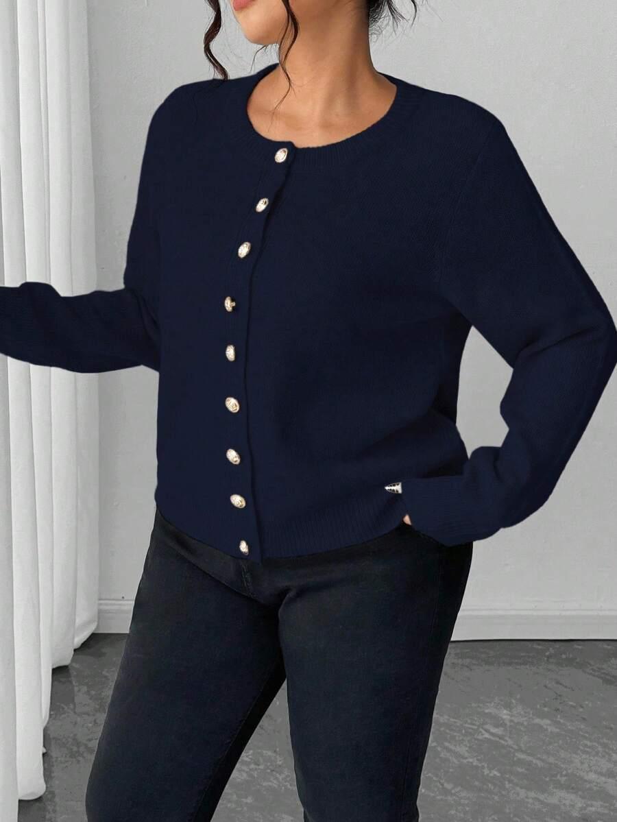 GRANATOWY SWETER GUZIKI