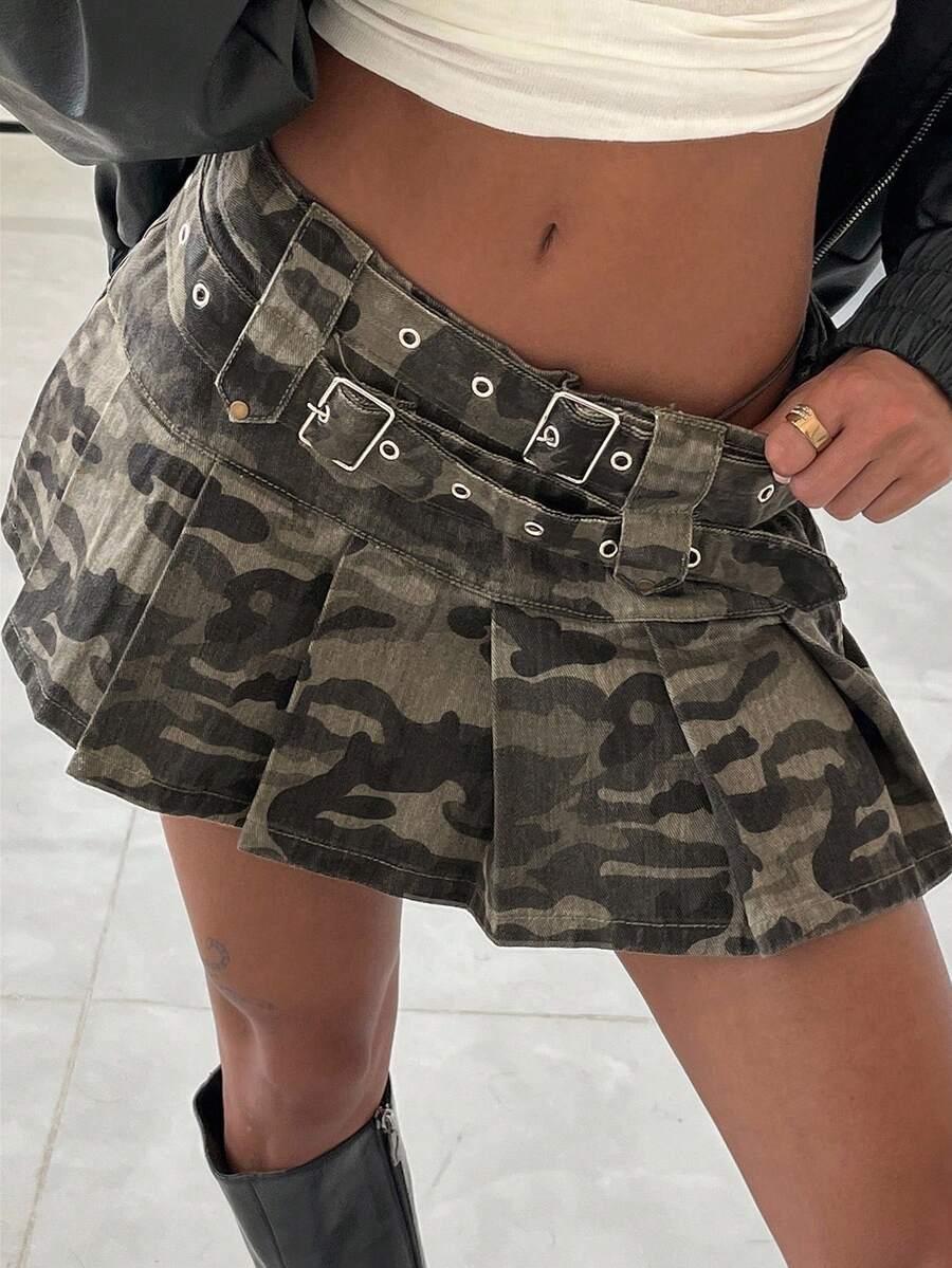 mini spódnica jeans wzór moro