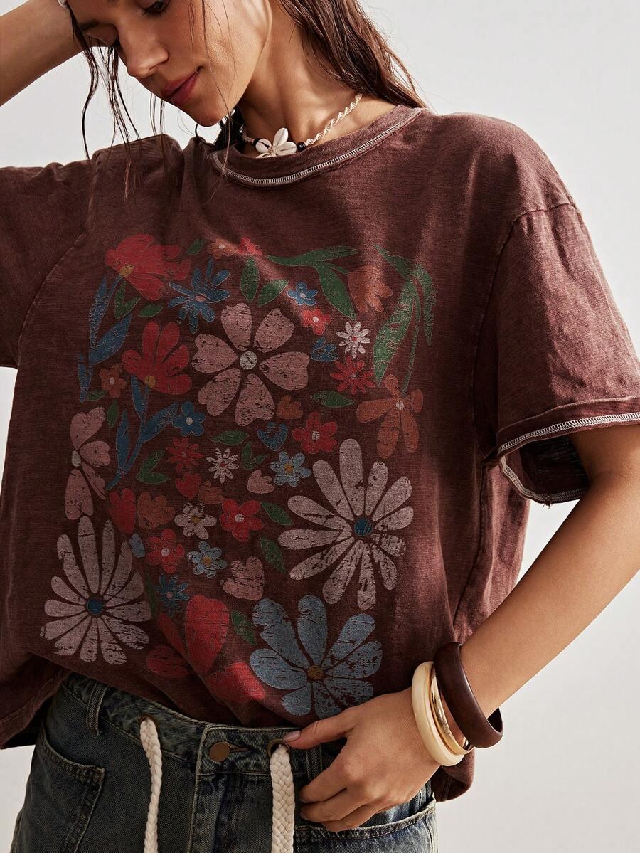 brązowy t-shirt print