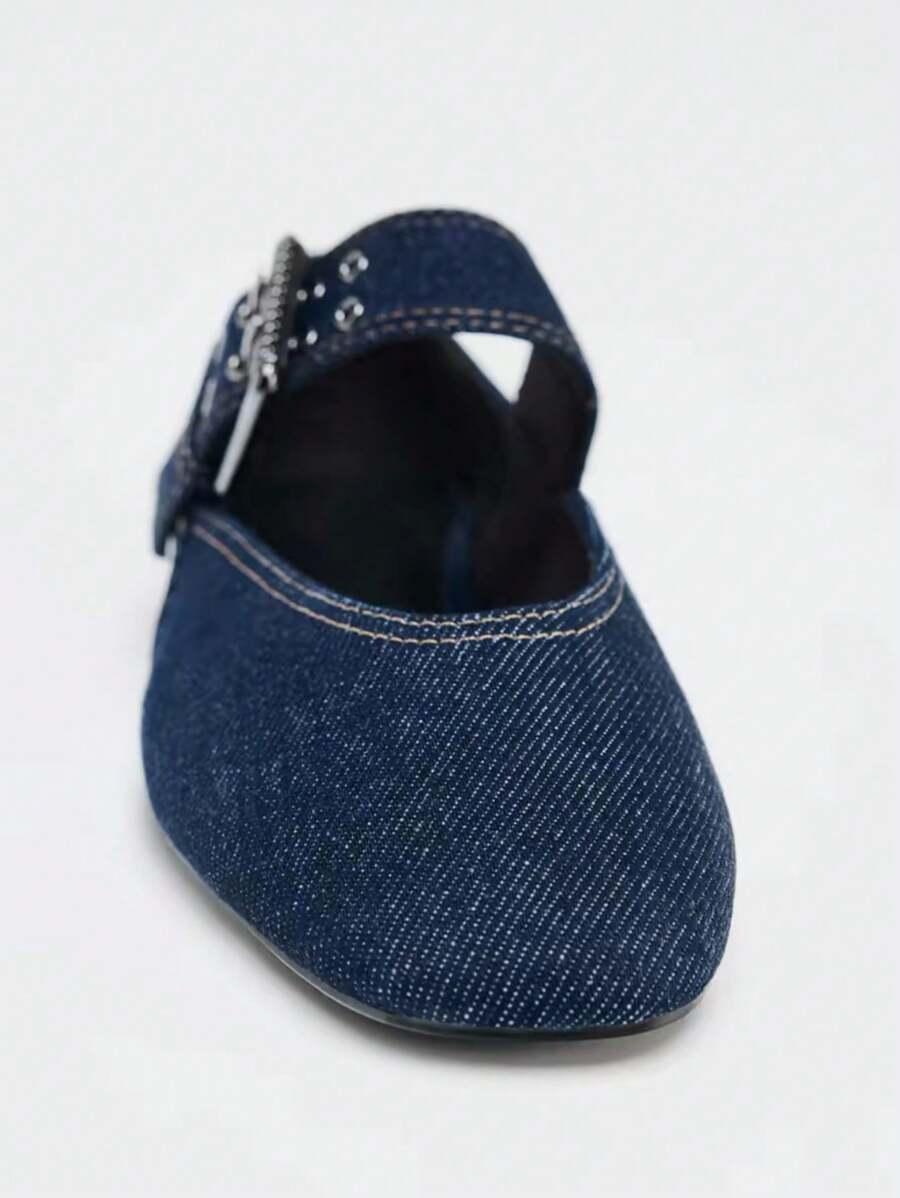 GRANATOWE BALERINY SPRZĄCZKA JEANS