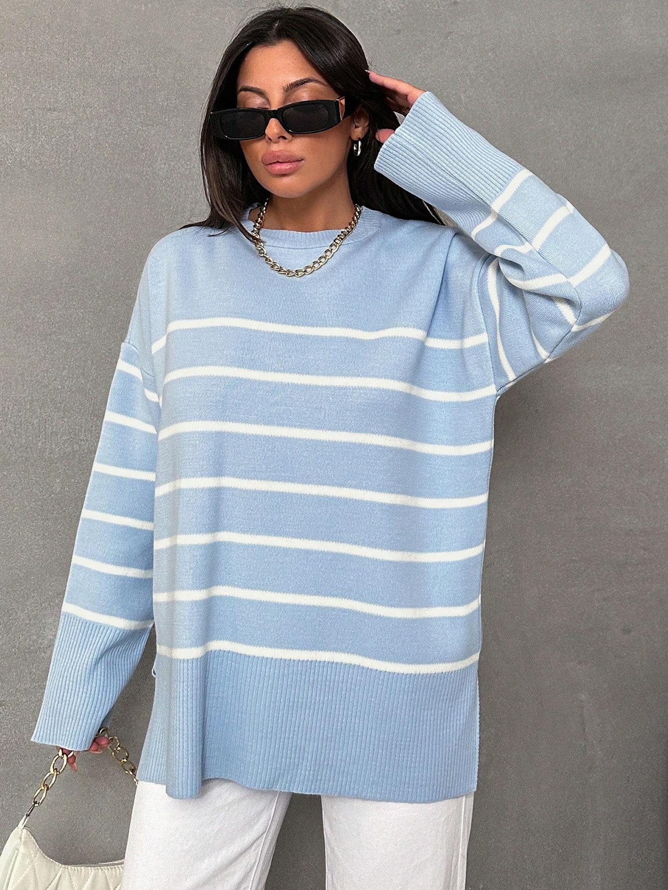 NIEBIESKI SWETER W PASKI