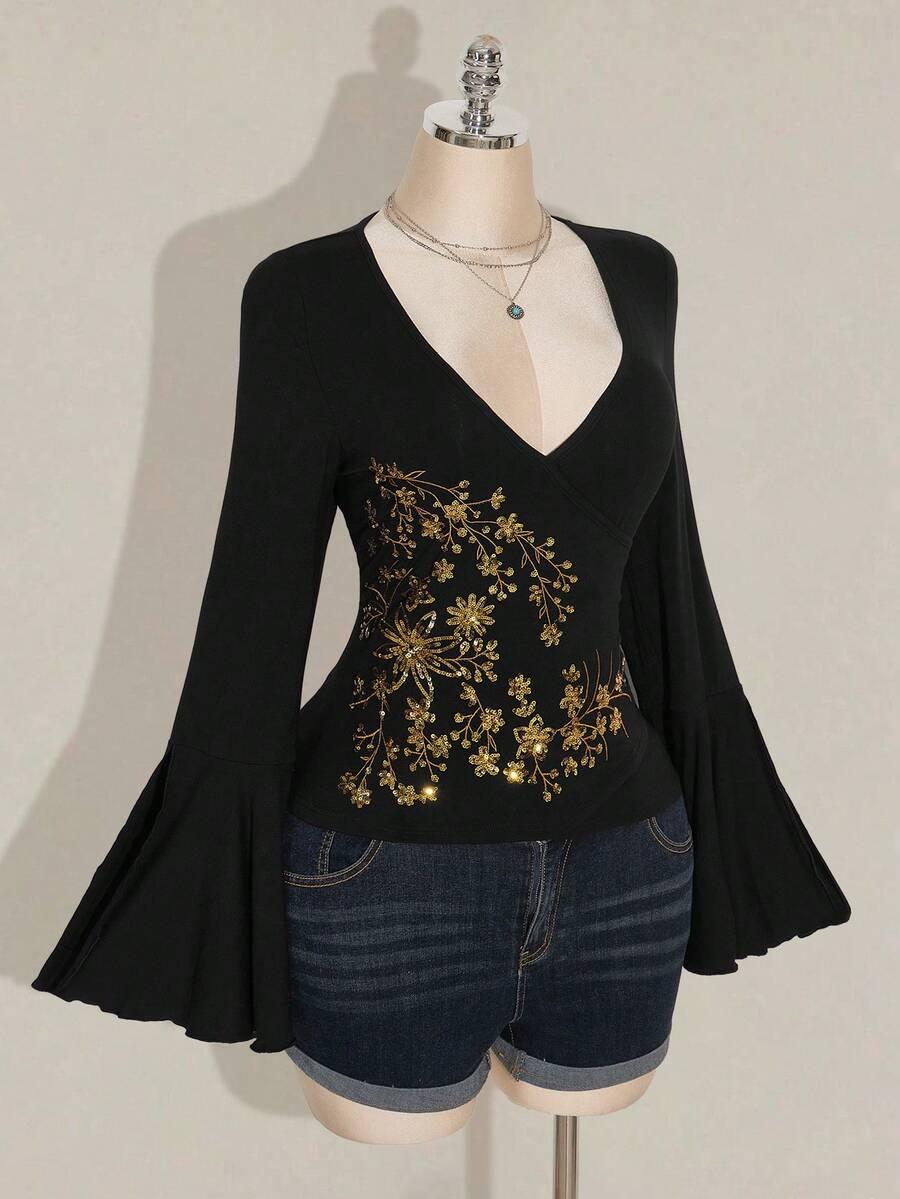 CZARNA BLUZKA ZDOBIENIE 