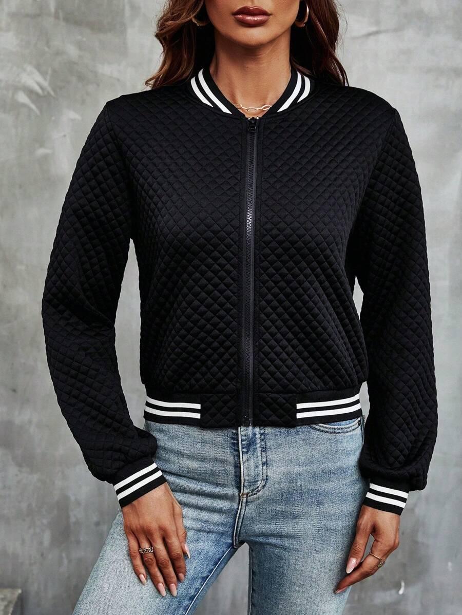 CZARNA pikowana bluza bomber ZAMEK kontrast