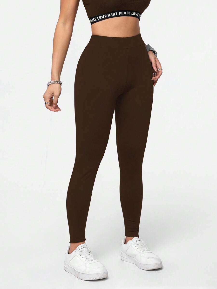 brązowe klasyczne legginsy