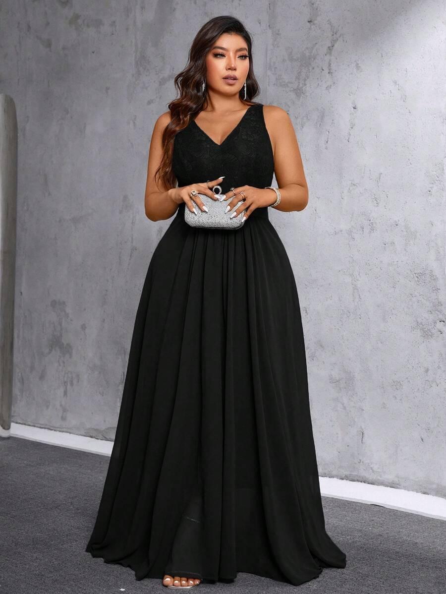 MAXI SUKIENKA KORONKA V-NECK