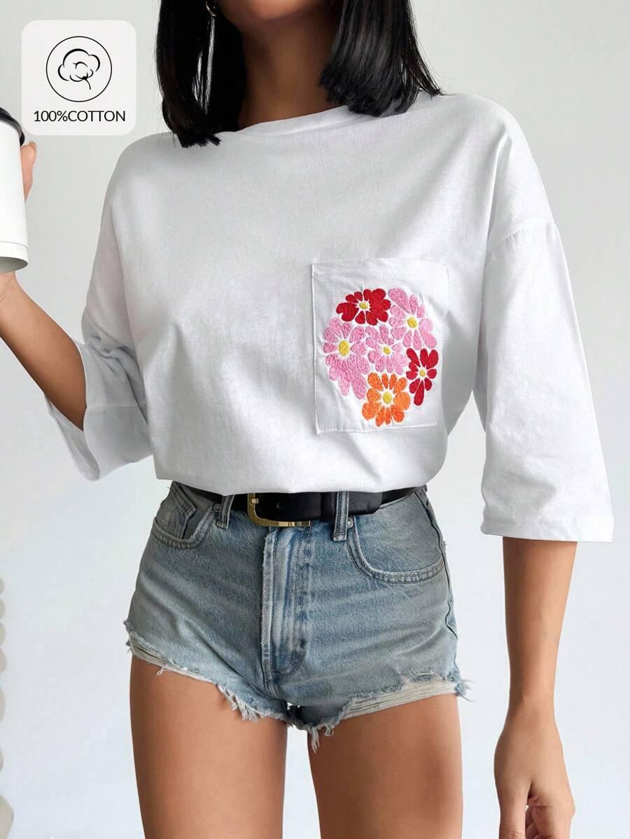 BIAŁY T-SHIRT HAFT