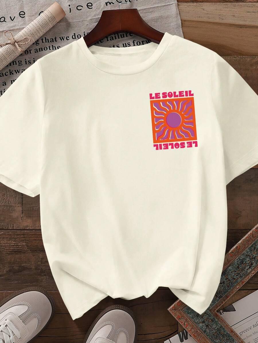 t-shirt okrągły dekolt nadruk