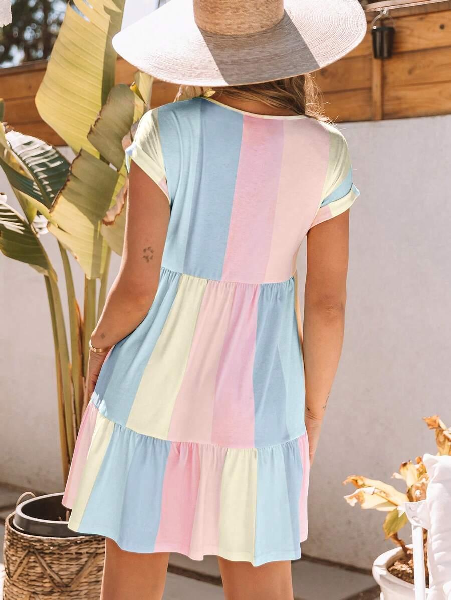 mini sukienka v neck paski 