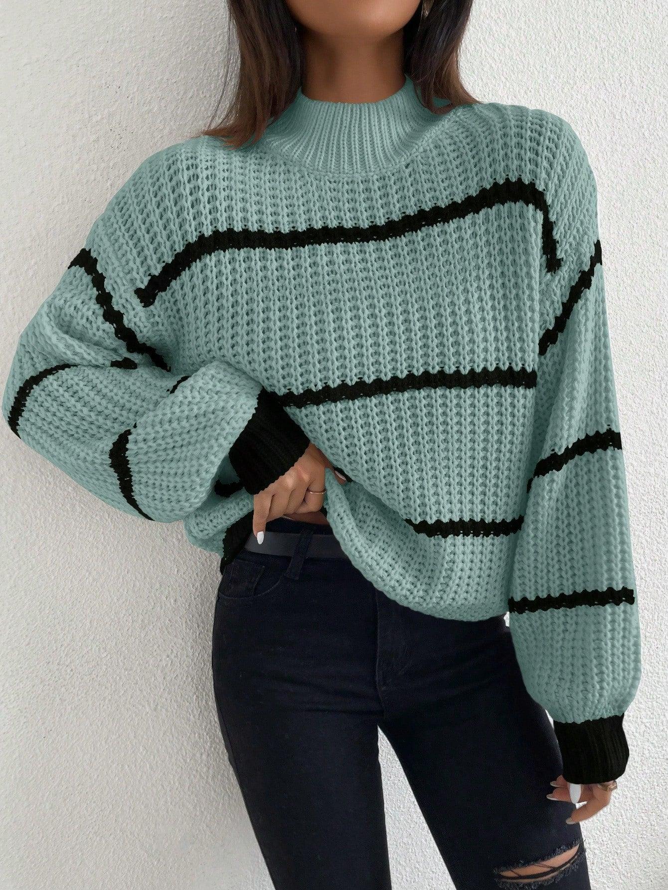 sweter półgolf paski kontrast