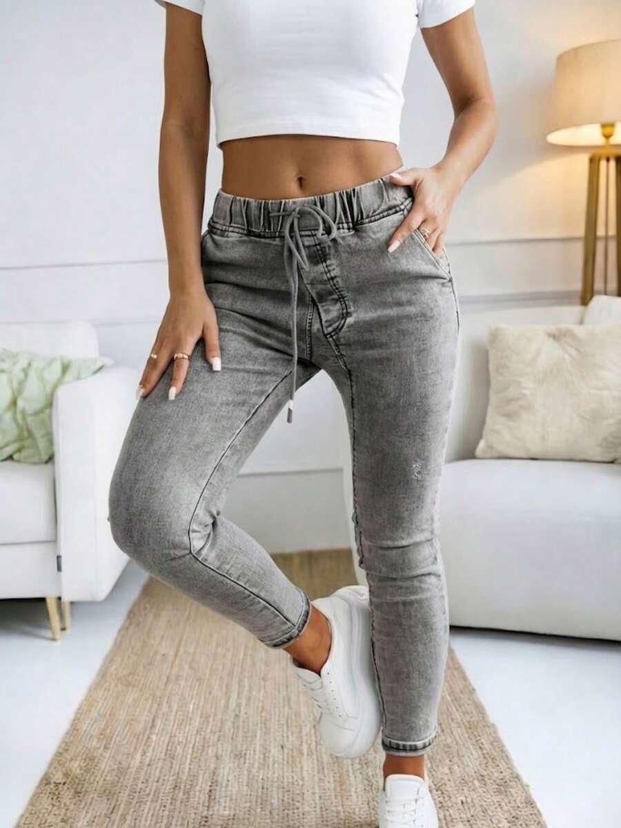 SZARE SPODNIE JEANS