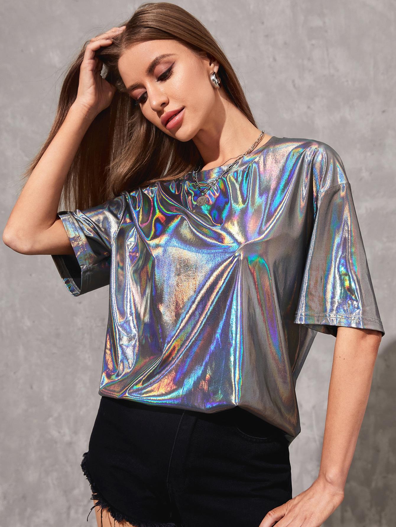 HOLOGRAFICZNY T-SHIRT OKRĄGŁY DEKOLT