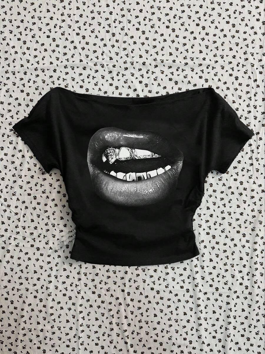 czarny top print