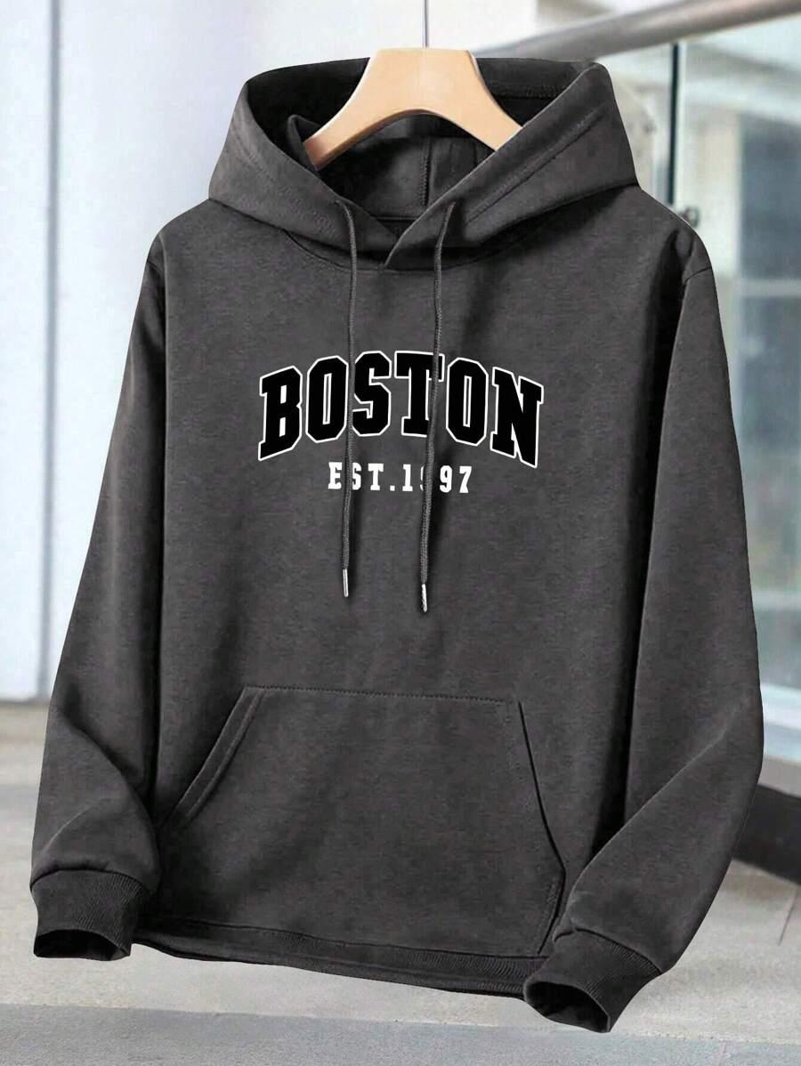 SZARA BLUZA KAPTUR nadruk boston